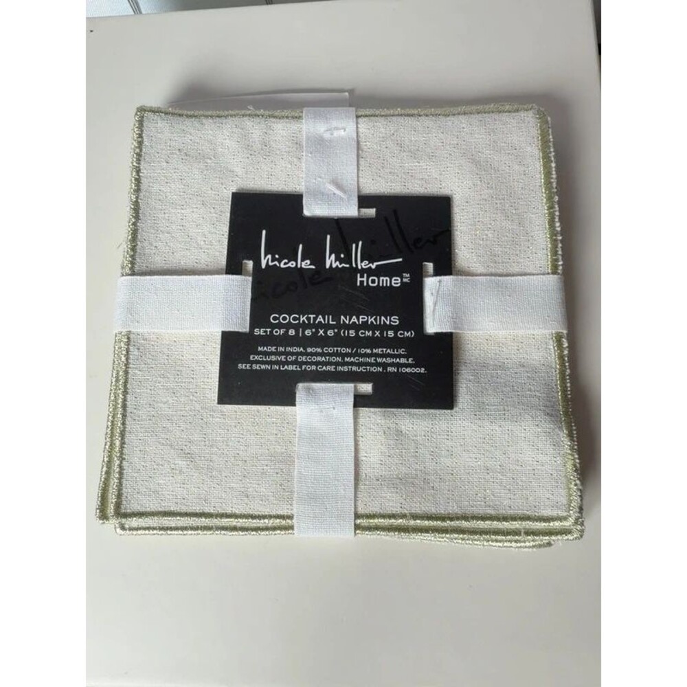Nicole Miller Home Metallic Cocktail Napkins Set of 8 – 6x6